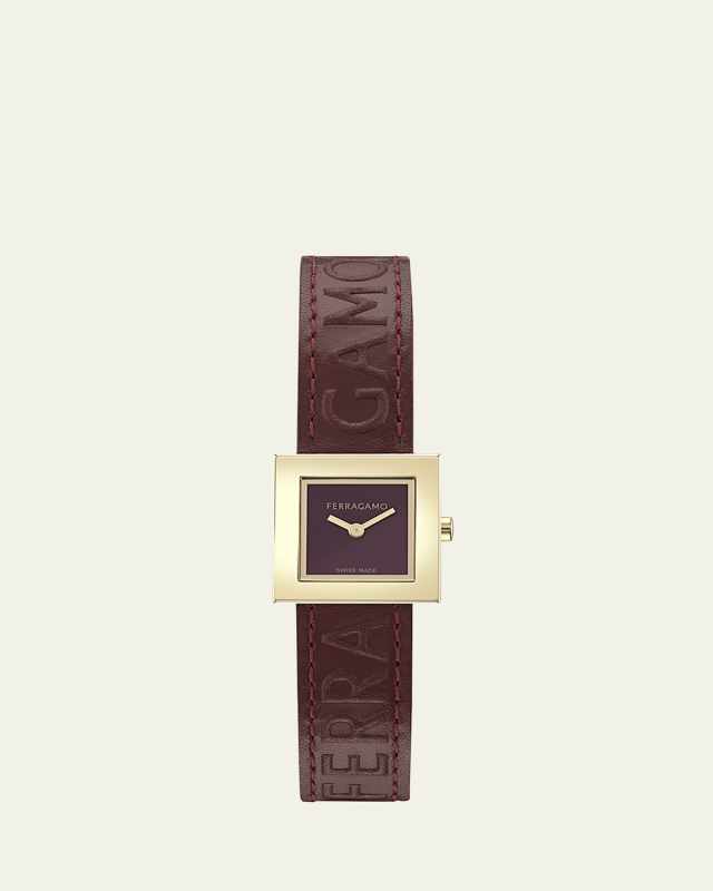 Ferragamo Portrait 20X20MM IP Yellow Gold Leather Watch
